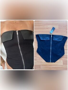 NWT Luxe To Kill Mixed Media Cargo Pocket Top